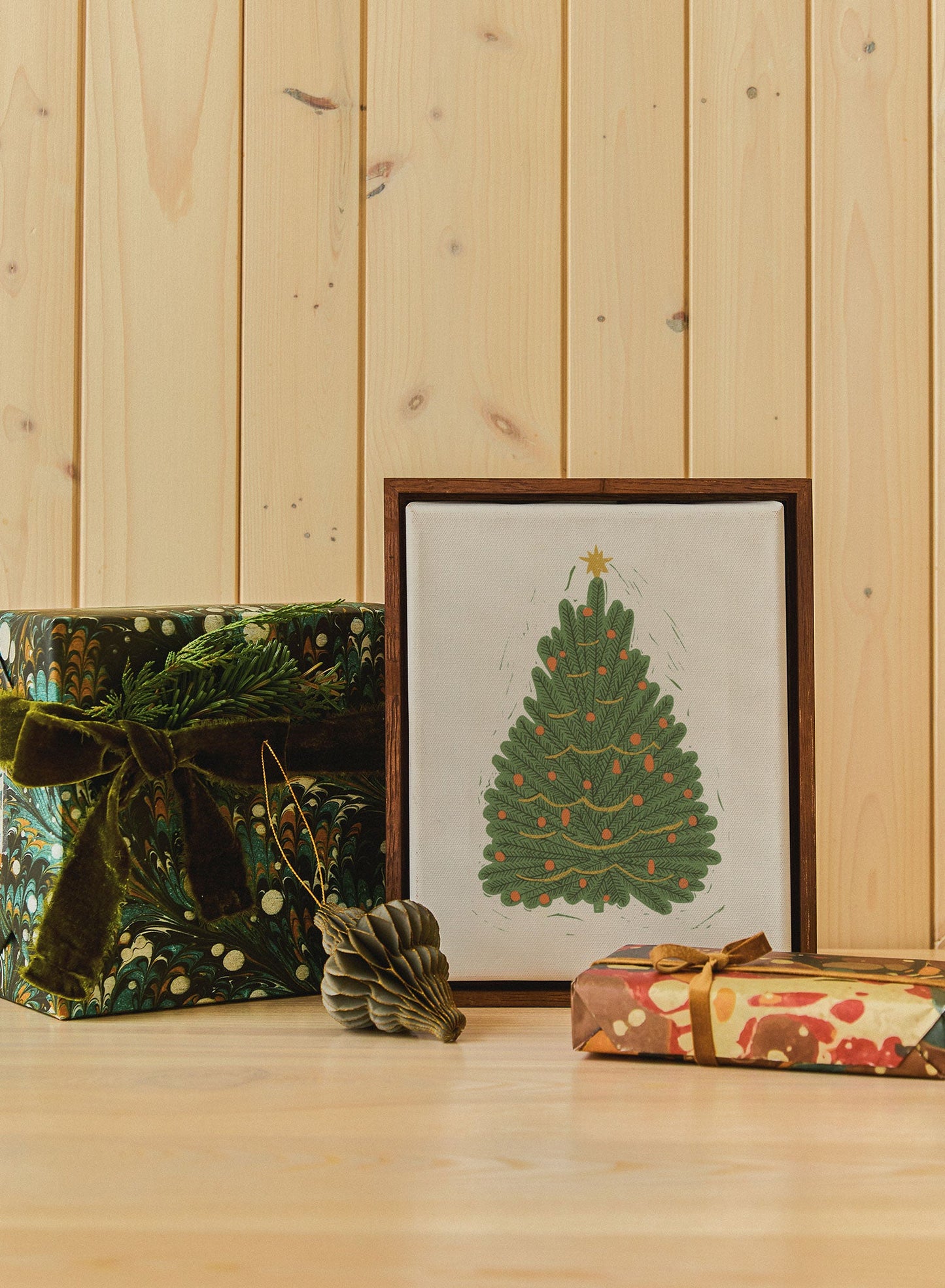 Vintage Holiday Tree Block Print, Poster